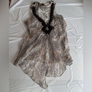 Sheer Silk Sleeveless Low Cut Blouse